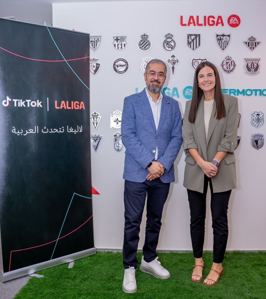 Maite Ventura, Managing Director of LALIGA in MENA, with Mohamed Harb, Head of Partnerships, TikTok MENA.