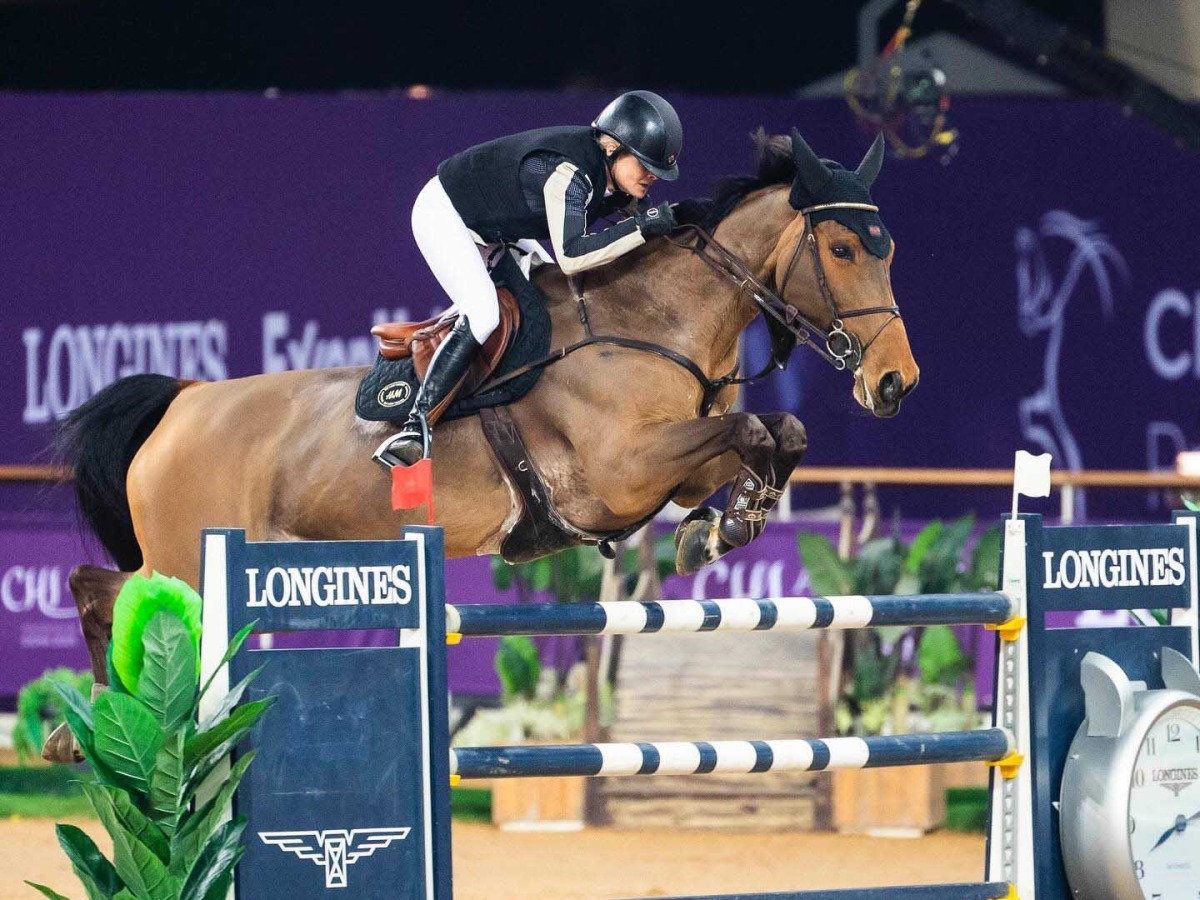 Malin Baryard-Johnsson astride veteran bay mare H&M Indiana clears a rail en route to winning the CHI Al Shaqab CSI5* Grand Prix 1.60m class yesterday.