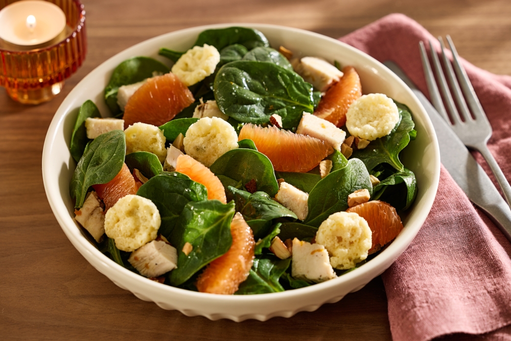 Spinach Salad With Chicken, Orange and Sesame. (Photo by Tom McCorkle/For The Washington Post; food styling by Gina Nistico/For The Washington Post)
