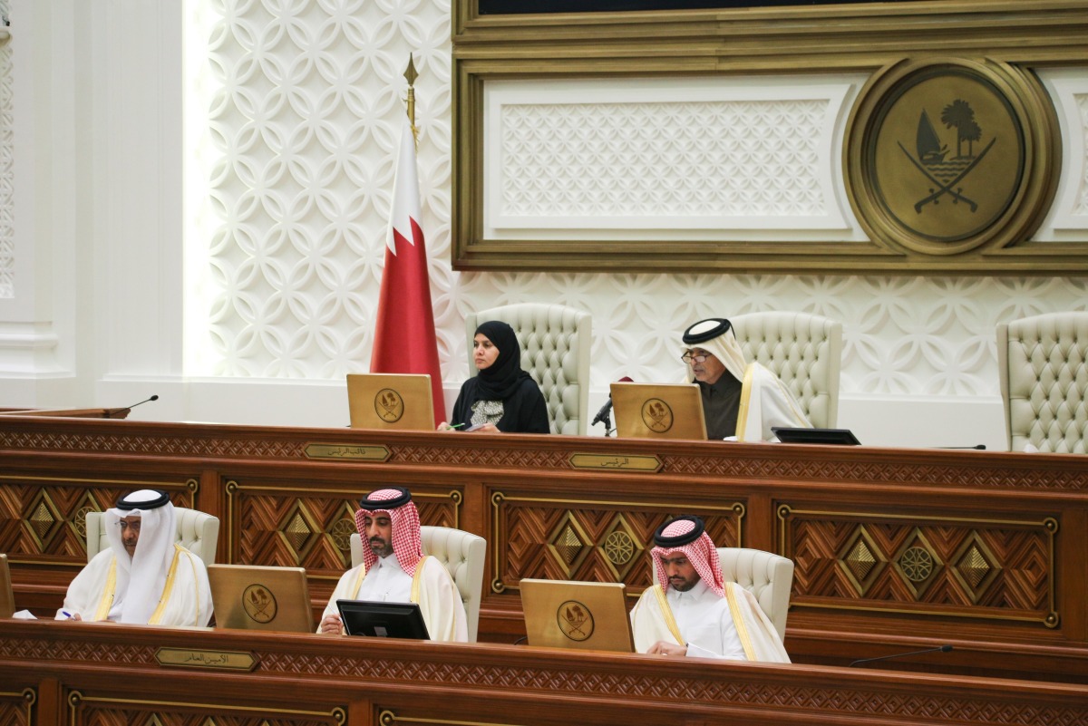 Speaker of Shura Council H E Hassan bin Abdullah Al Ghanim chairing the Council's meeting yesterday.
