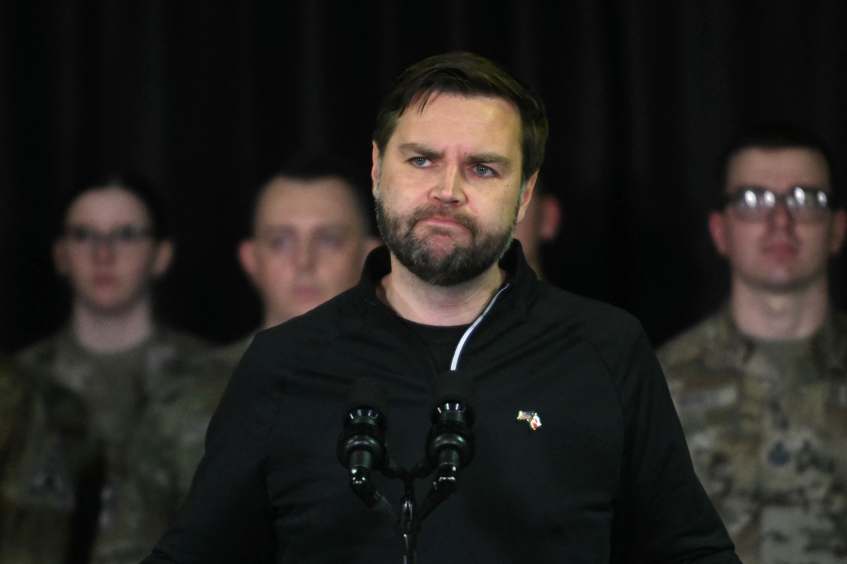 US Vice President JD Vance listens as he speaks at the US military's Pituffik Space Base in Greenland on March 28, 2025. Photo by Jim WATSON / POOL / AFP.