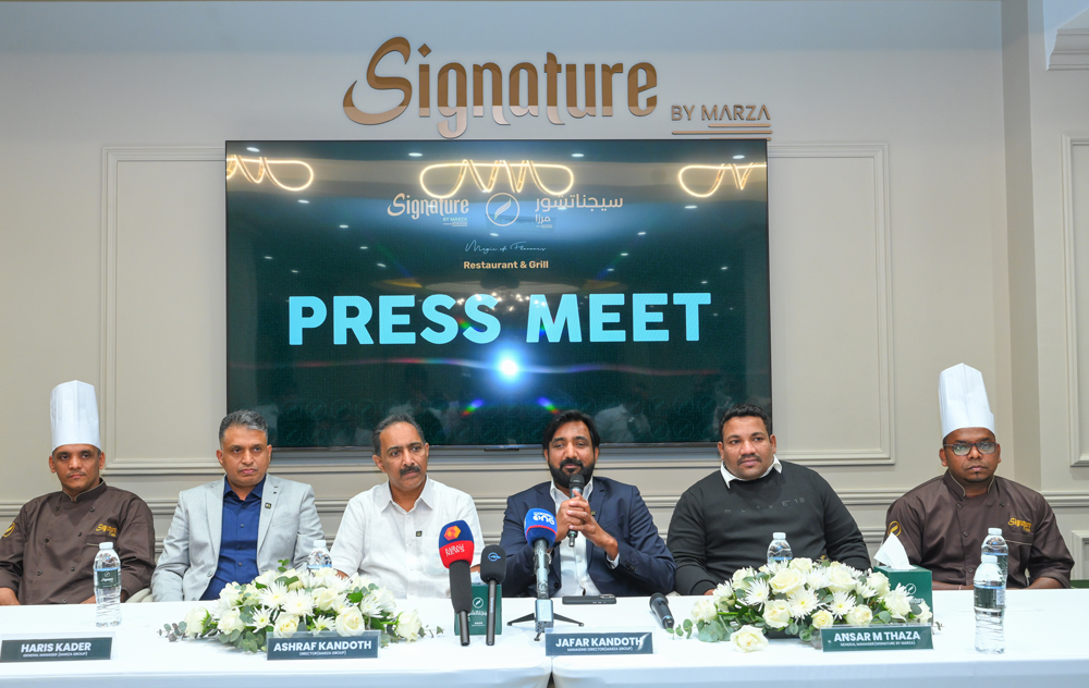 Jafar Kandoth, Ashraf Kandoth, Ansar M Thaza, Haris M Kader, Rahman Muzhuppilangadi, and Rohit Shah during the press conference.