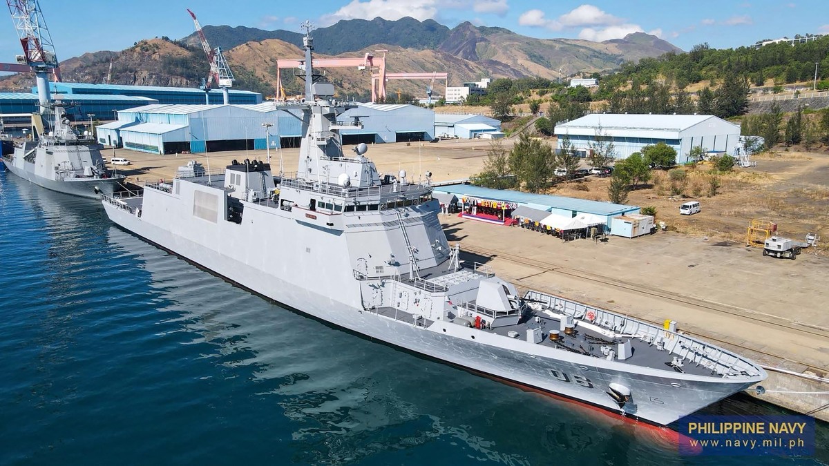 This handout photo taken on April 8, 2025 and released by the Philippine Navy-Public Affairs Office shows the newly-acquired corvette from South Korea, BRP Miguel Malvar, docked shortly after arriving at Philippine navy's naval operating base in Subic town, Zambales province, north of Manila. (Photo by Handout / Philippine Navy / AFP) 