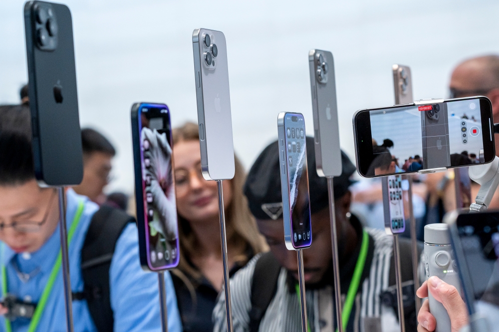 The Apple iPhone 16 Pro and Pro Max at Apple Park campus in Cupertino, Calif., on Sept. 9. MUST CREDIT: David Paul Morris/Bloomberg

