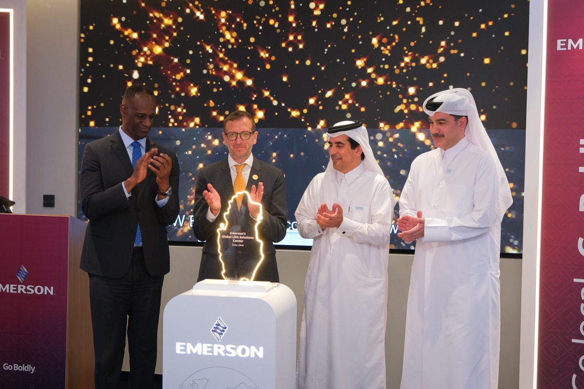 US Ambassador to Qatar, H E Timmy Davis; Emerson’s president in Middle East Africa, Mathias Schinzel; chief engineering and projects at QatarEnergy LNG, Sheikh Khalid bin Abdulla Al Thani; and supply chain localisation manager at QatarEnergy, Abdulaziz Al Ansari during the launch ceremony.