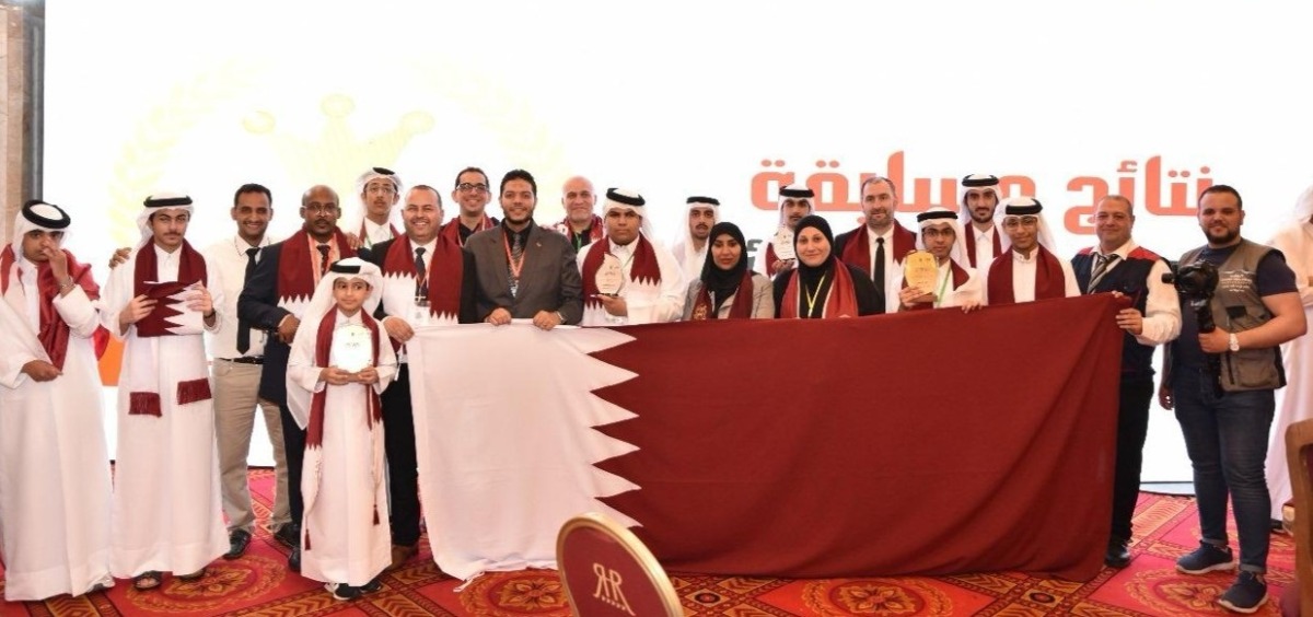 Qatari delegation participating in the 16th Arab Robotics and AI Championship in Tunisia.