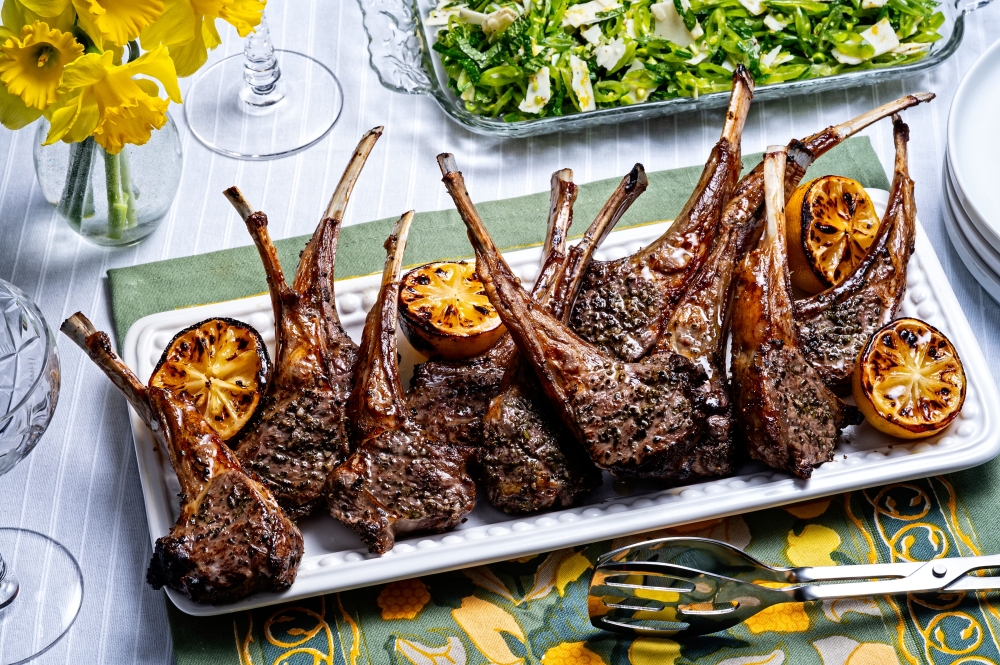 Sheet Pan Lamb Chops Scottadito. Photo by Scott Suchman; food styling by Lisa Cherkasky/Both for The Washington Post

