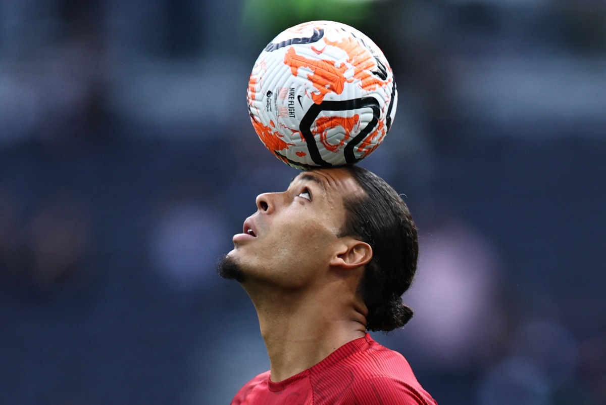Liverpool's Dutch defender #04 Virgil van Dijk controls the ball during the warm up prior to the English Premier League football match between Tottenham Hotspur and Liverpool at Tottenham Hotspur Stadium in London, on September 30, 2023. Photo by HENRY NICHOLLS / AFP
