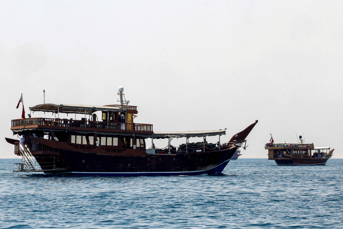 Traditional dhow boats seen during the Senyar Festival yesterday. (AFP)