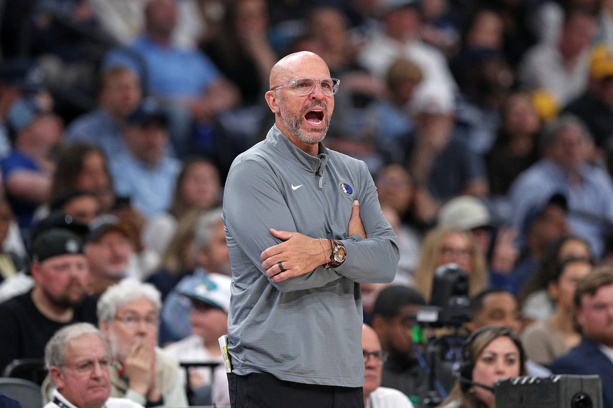 Head Coach Jason Kidd of the Dallas Mavericks reacts against the Memphis Grizzlies during the second half of the Play-In Tournament at FedExForum on April 18, 2025 in Memphis, Tennessee. (Photo by Justin Ford / GETTY IMAGES NORTH AMERICA / Getty Images via AFP)
