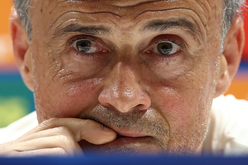 Paris Saint-Germain's Spanish head coach Luis Enrique attends a press conference at the Emirates Stadium in London, on April 28, 2025, on the eve of their UEFA Champions League semi-final first leg football match against Arsenal. (Photo by Franck Fife / AFP)