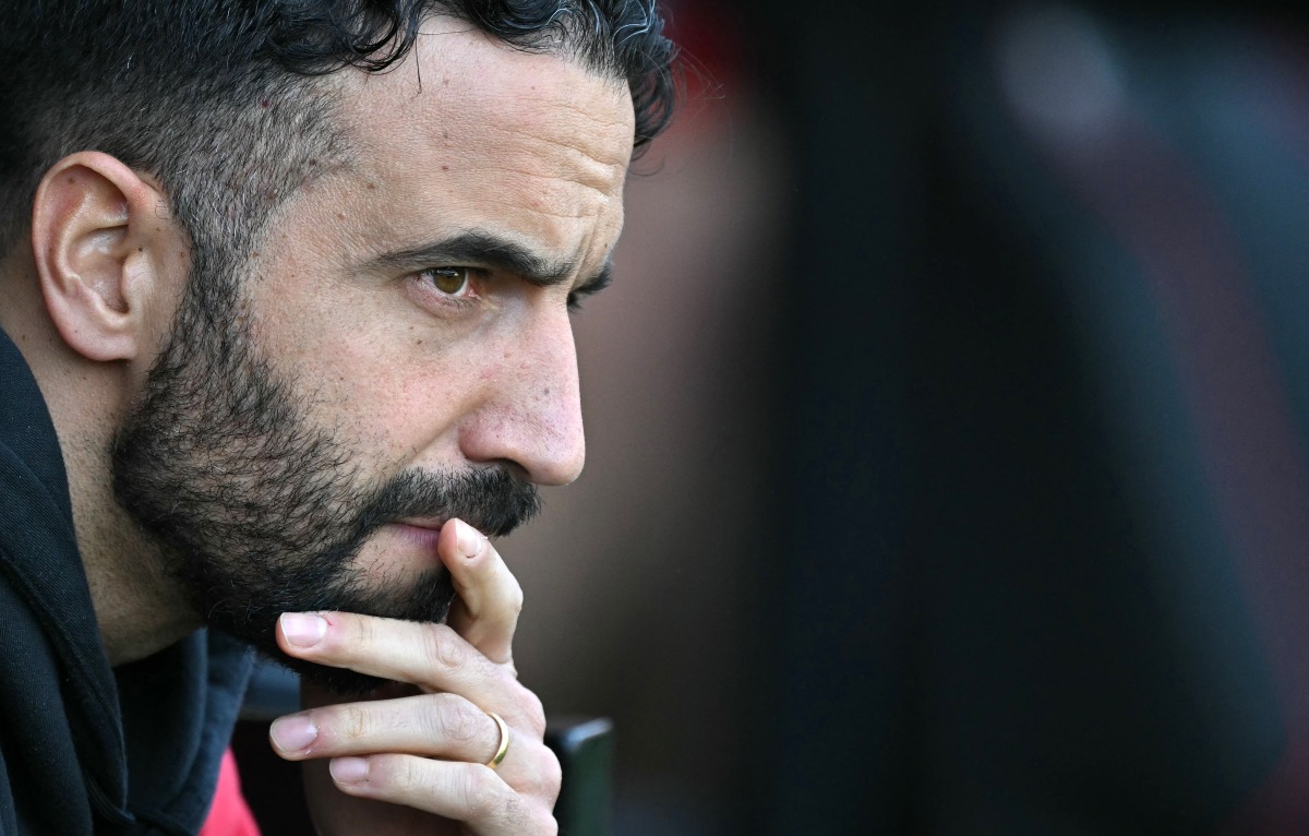 Manchester United's Portuguese head coach Ruben Amorim reacts ahead of the English Premier League football match between Bournemouth and Manchester United at the Vitality Stadium in Bournemouth, southern England on April 27, 2025. (Photo by Glyn KIRK / AFP)