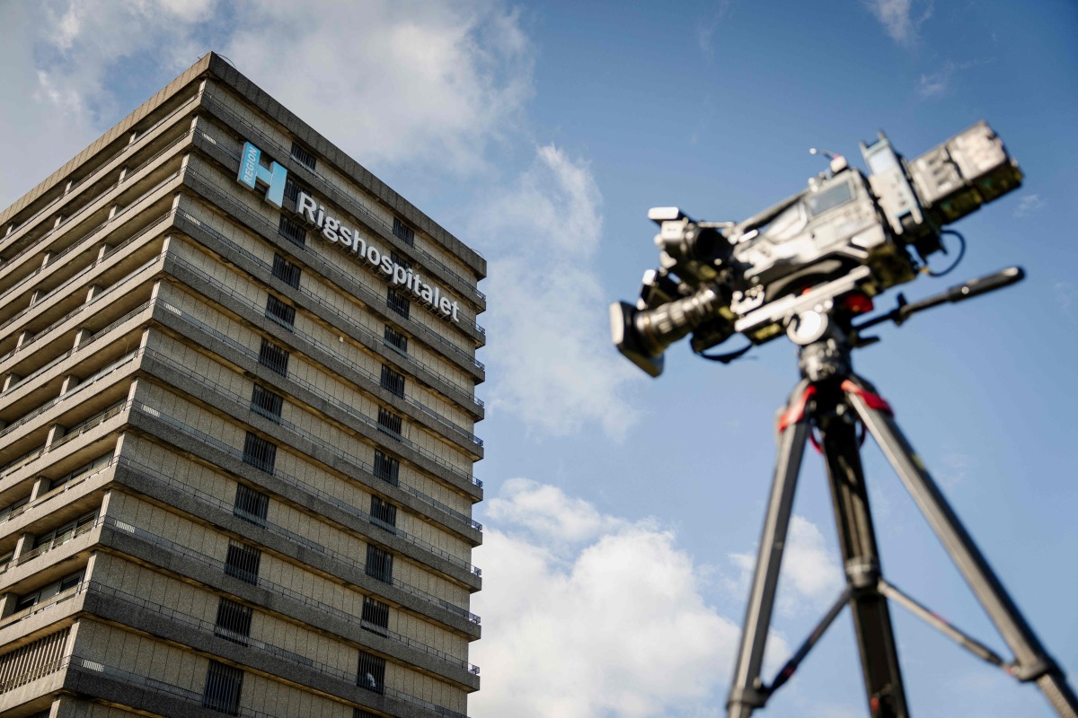 A TV camera is set near the Rigshospitalet in Copenhagen on May 8, 2025. Photo by Mads Claus Rasmussen / Ritzau Scanpix / AFP
