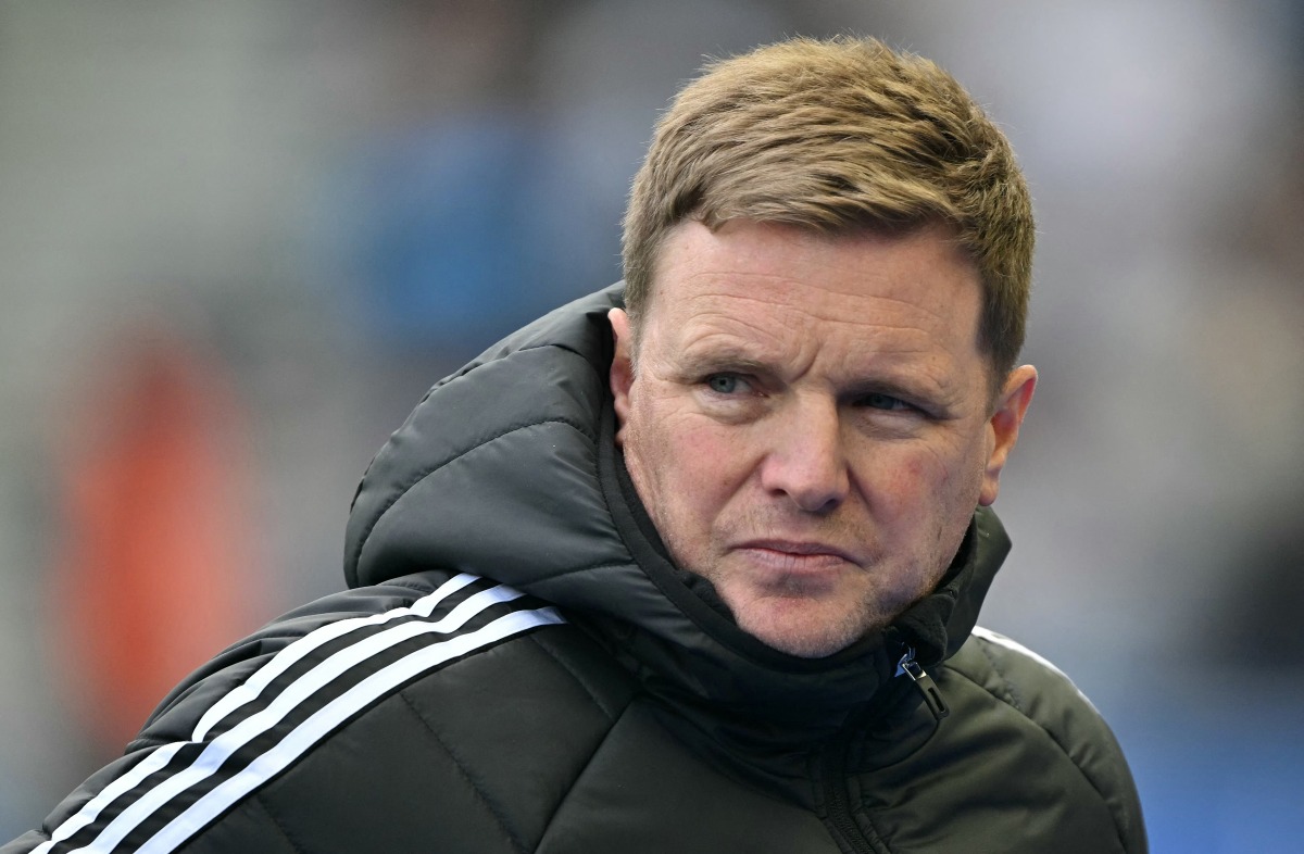 Newcastle United's English head coach Eddie Howe reacts ahead of the English Premier League football match between Brighton and Hove Albion and Newcastle United at the American Express Community Stadium in Brighton, southern England on May 4, 2025. (Photo by Glyn KIRK / AFP)