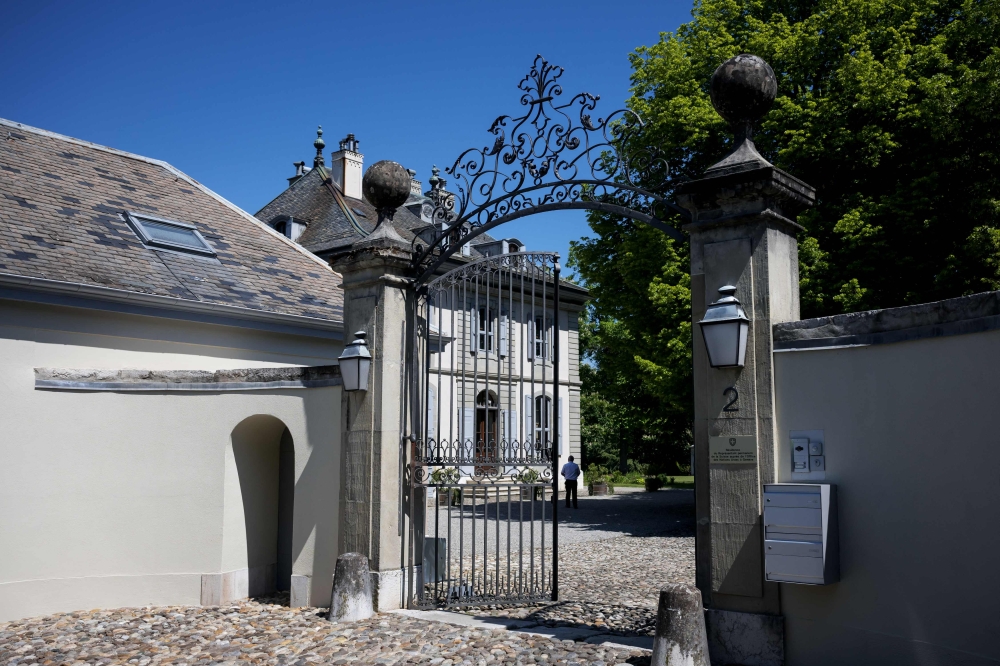 A picture taken on May 10, 2025, shows the entrance of the residency of the permanent Swiss ambassador to the United Nations offices in Geneva on May 10, 2025. (Photo by Fabrice Coffrini / AFP)

