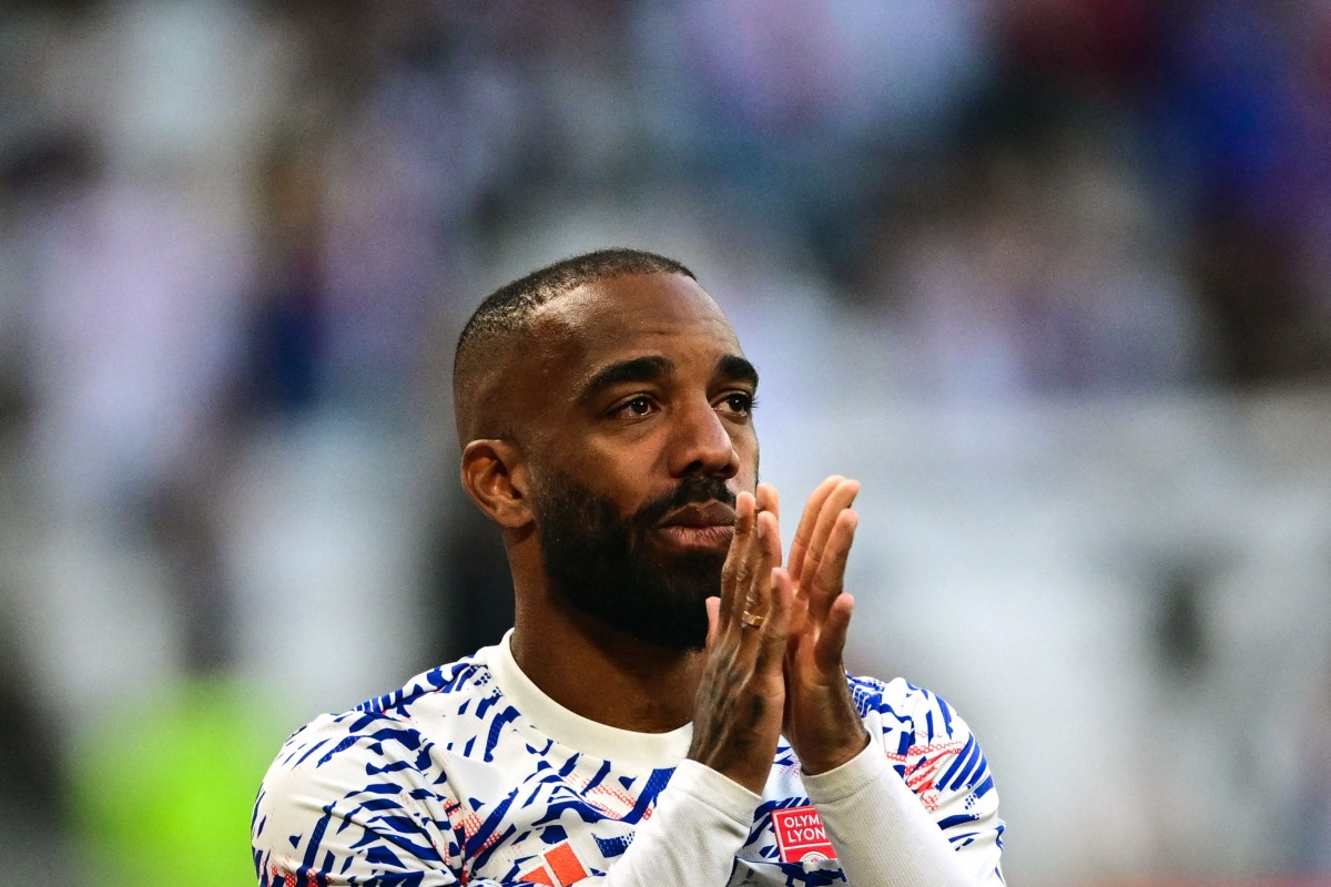 Lyon's French forward #10 Alexandre Lacazette reacts during the warm up before the French L1 football match between Olympique Lyonnais (OL) and SCO Angers at The Groupama Stadium in Decines-Charpieu, central-eastern France on May 17, 2025. (Photo by OLIVIER CHASSIGNOLE / AFP)
