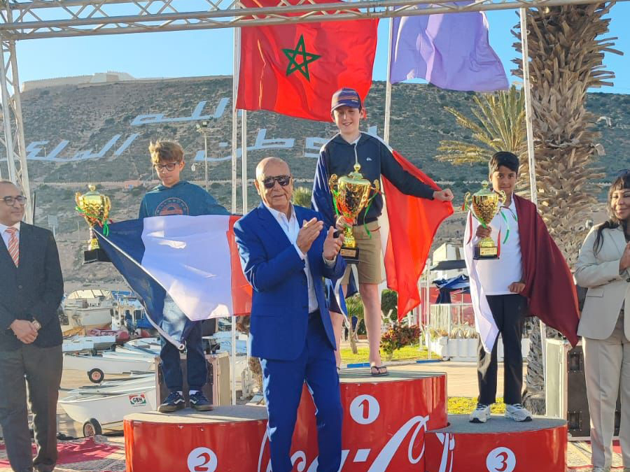 Qatar's Tamim Khalid (right) celebrates with other podium winners.
