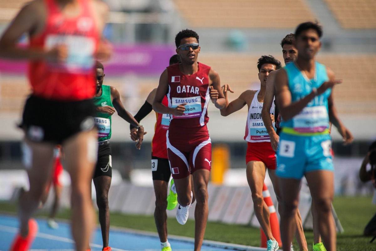 Qatar's Abdirahman Saeed Hassan in action in the men’s 1500m heat on the opening day of the 26th Asian Athletics Championships at the Gumi Civic Stadium in Gumi, South Korea, yesterday.