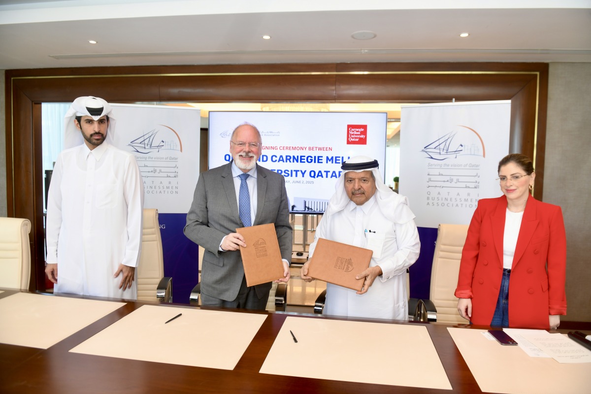 QBA Chairman, Sheikh Faisal bin Qassim Al Thani with Dean of CMU-Q, Michael Trick along with other officials during the MoU signing, yesterday. PIC: AMR DIAB