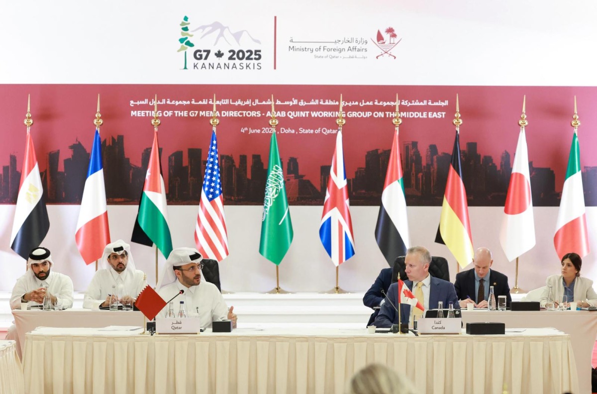 Advisor to the Prime Minister and the Official Spokesperson of MoFA, Dr. Majed bin Mohammed Al Ansari; and Assistant Deputy Minister of Foreign Affairs for Europe, the Arctic, and the Middle East at Global Affairs Canada, H E Alexandre Leveque at the meeting in Doha yesterday.