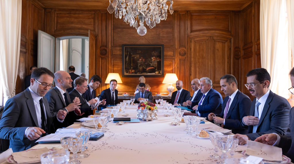 The Prime Minister and Minister of Foreign Affairs H E Sheikh Mohammed bin Abdulrahman bin Jassim Al Thani co-chairing the third annual Qatar-France Strategic Dialogue in Paris yesterday. 