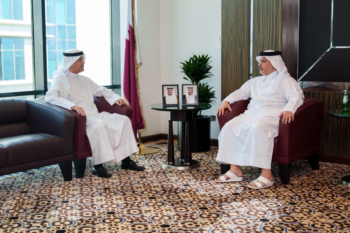 Minister of Environment and Climate Change H E Dr. Abdullah bin Abdulaziz bin Turki Al Subaie meeting Ambassador of Kuwait to Qatar H E Khaled Bader Al Mutairi yesterday. 