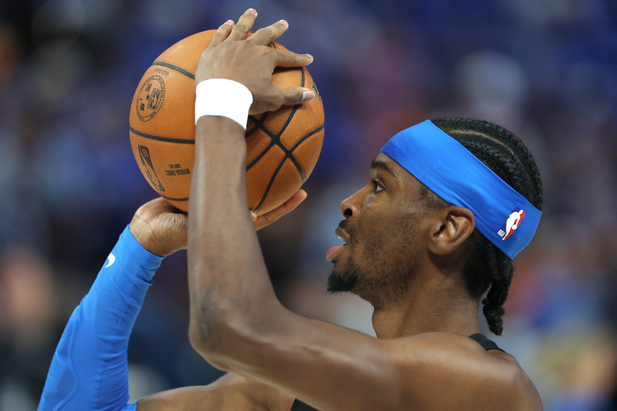 Shai Gilgeous-Alexander #2 of the Oklahoma City Thunder warms up prior to Game Seven of the 2025 NBA Finals against the Indiana Pacers at Paycom Center on June 22, 2025 in Oklahoma City, Oklahoma. Photo by MATTHEW STOCKMAN / GETTY IMAGES NORTH AMERICA / Getty Images via AFP.