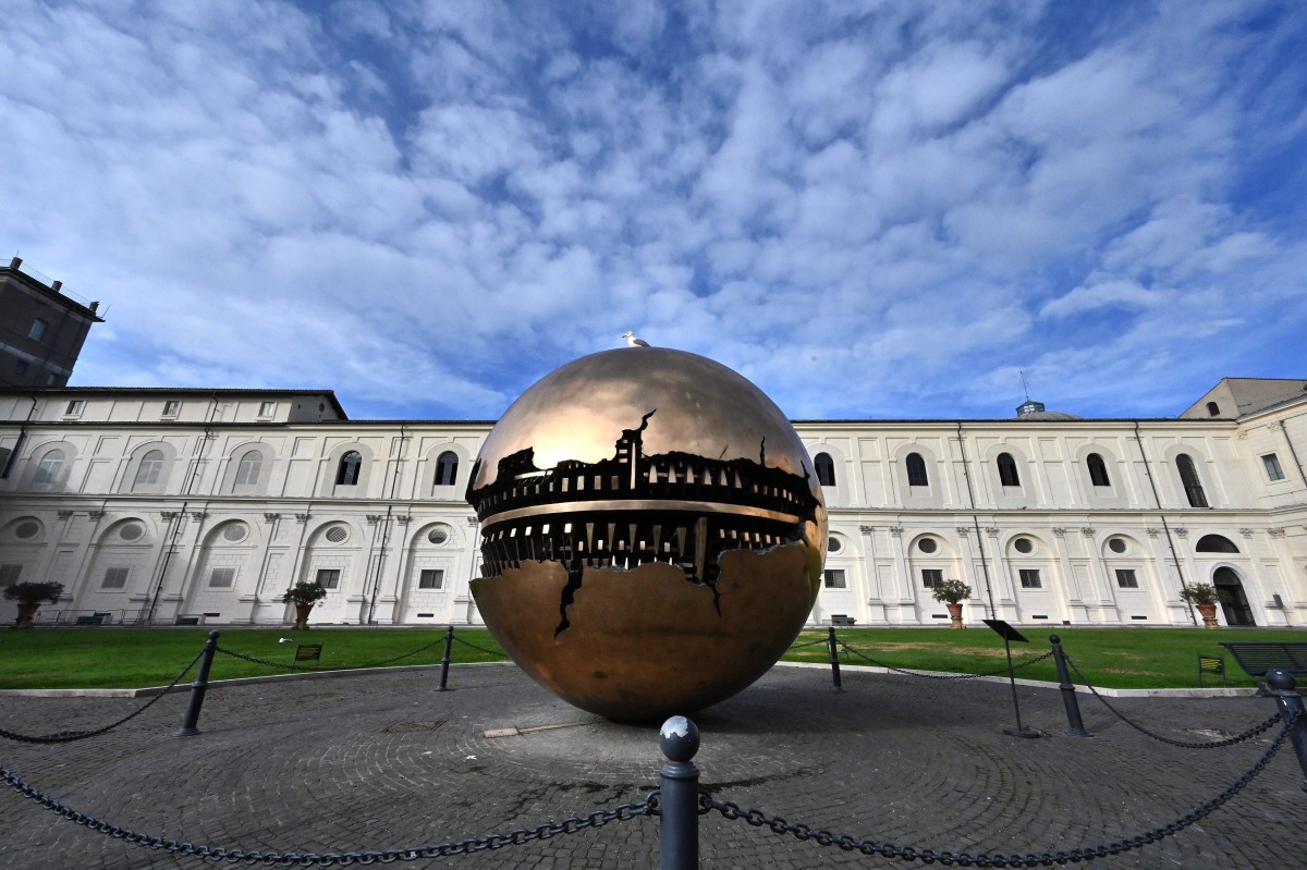 A view shows the 'Sphere within a sphere' by italian artist Arnaldo Pomodoro in the Vatican Museum on its reopening day to the public on February 1, 2021 in Vatican City. Photo by Andreas SOLARO / AFP
