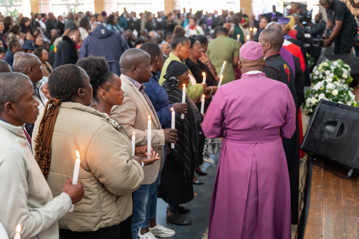 People gather to mourn the victims of floods in Mthatha, Eastern Cape Province, South Africa, on June 19, 2025.(South Africa's Eastern Cape Provincial Government/Handout via Xinhua)
