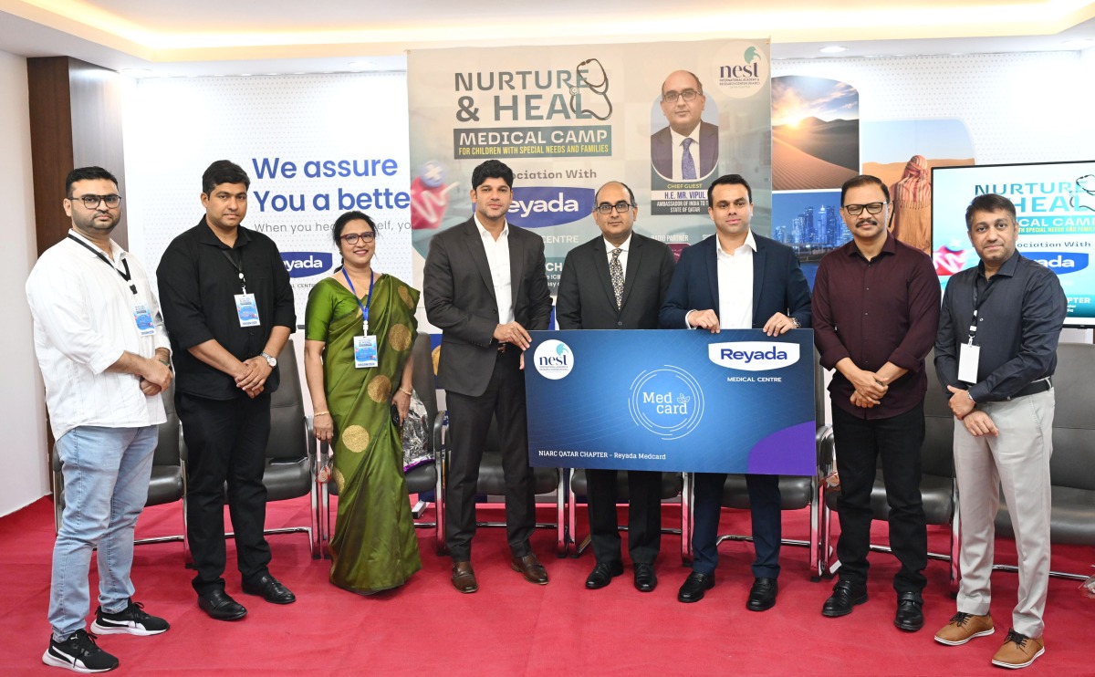 Ambassador of India to Qatar H E Vipul (fourth right) with other officials at the event.