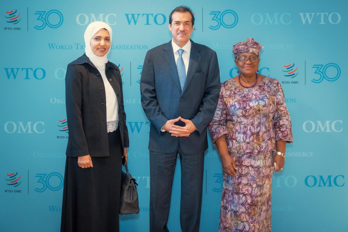 Minister of State for Foreign Trade Affairs, H E Dr. Ahmed bin Mohammed Al-Sayed with Director-General of the World Trade Organization, H E Dr. Ngozi Okonjo-Iweala.