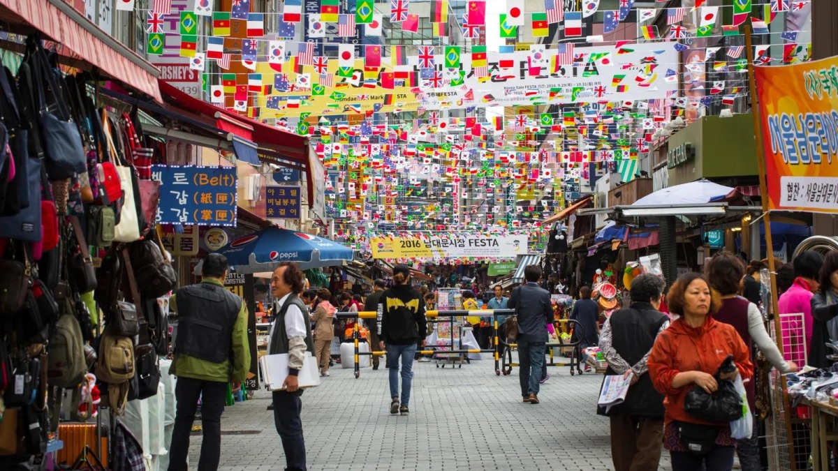 Seoul is a global shopping hub with areas like Myeongdong, famous for its trendy fashion boutiques, beauty stores, and street food. 