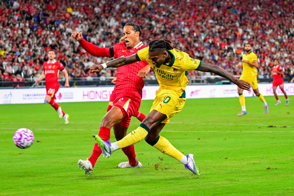 Rafael Leao (front R) of AC Milan competes during the match between Liverpool and AC Milan of the Hong Kong Football Festival in Hong Kong, south China, July 26, 2025. (Xinhua/Zhu Wei)
