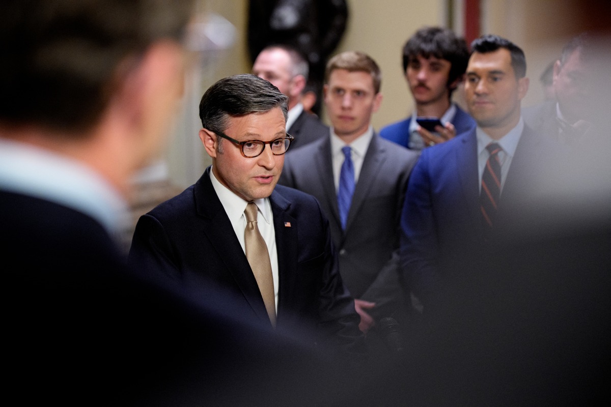 U.S. Speaker of the House Mike Johnson (R-LA) speaks to members of the media outside the House Chamber at the U.S. Capitol on July 23, 2025 in Washington, DC.Photo by Andrew Harnik / GETTY IMAGES NORTH AMERICA / Getty Images via AFP.