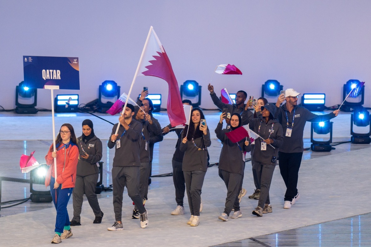 Qatar athletes march during the closing ceremony. 
