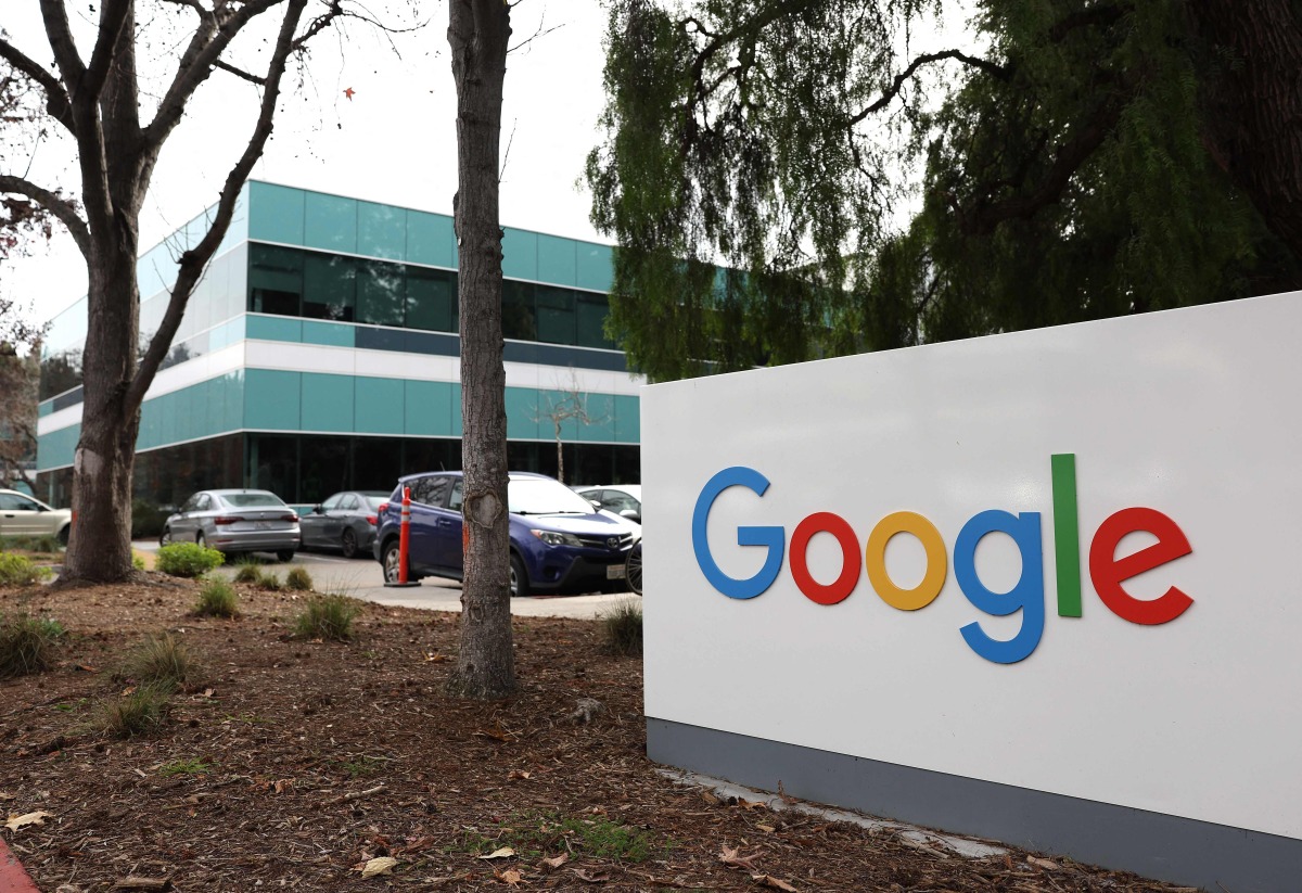 A sign is posted in front of an office at Google headquarters in Mountain View, California, US.