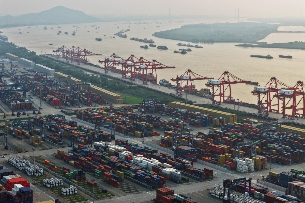 Containers are seen at the port in Nanjing, in China’s eastern Jiangsu province on July 28, 2025. Photo by AFP.
