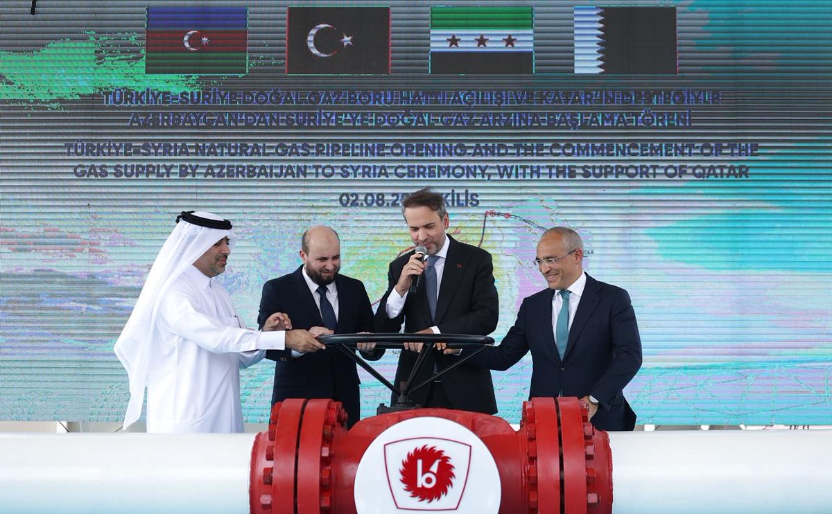 Qatar, Türkiye, Azerbaijan and Syrian officials during the pipeline opening in Kilis, Türkiye, yesterday, August 2, 2025.