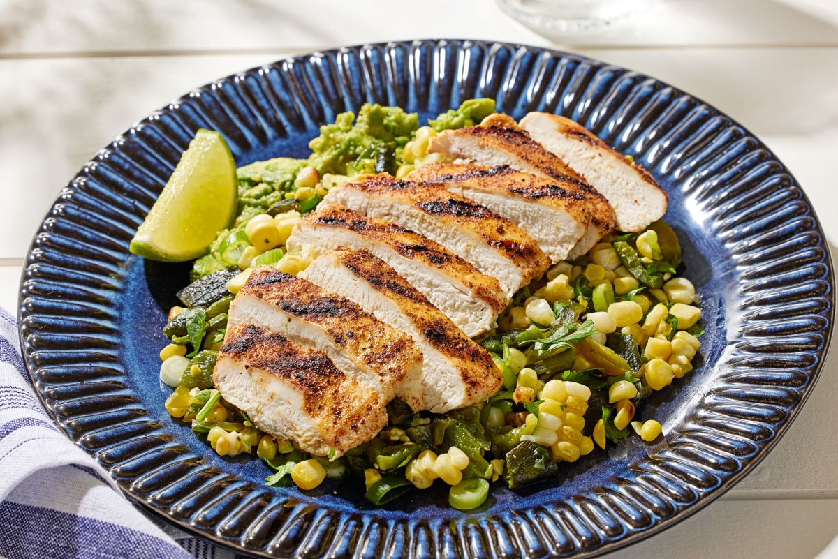 Grilled Chicken With Charred Corn and Poblanos. Photo credit: Tom McCorkle/For The Washington Post
