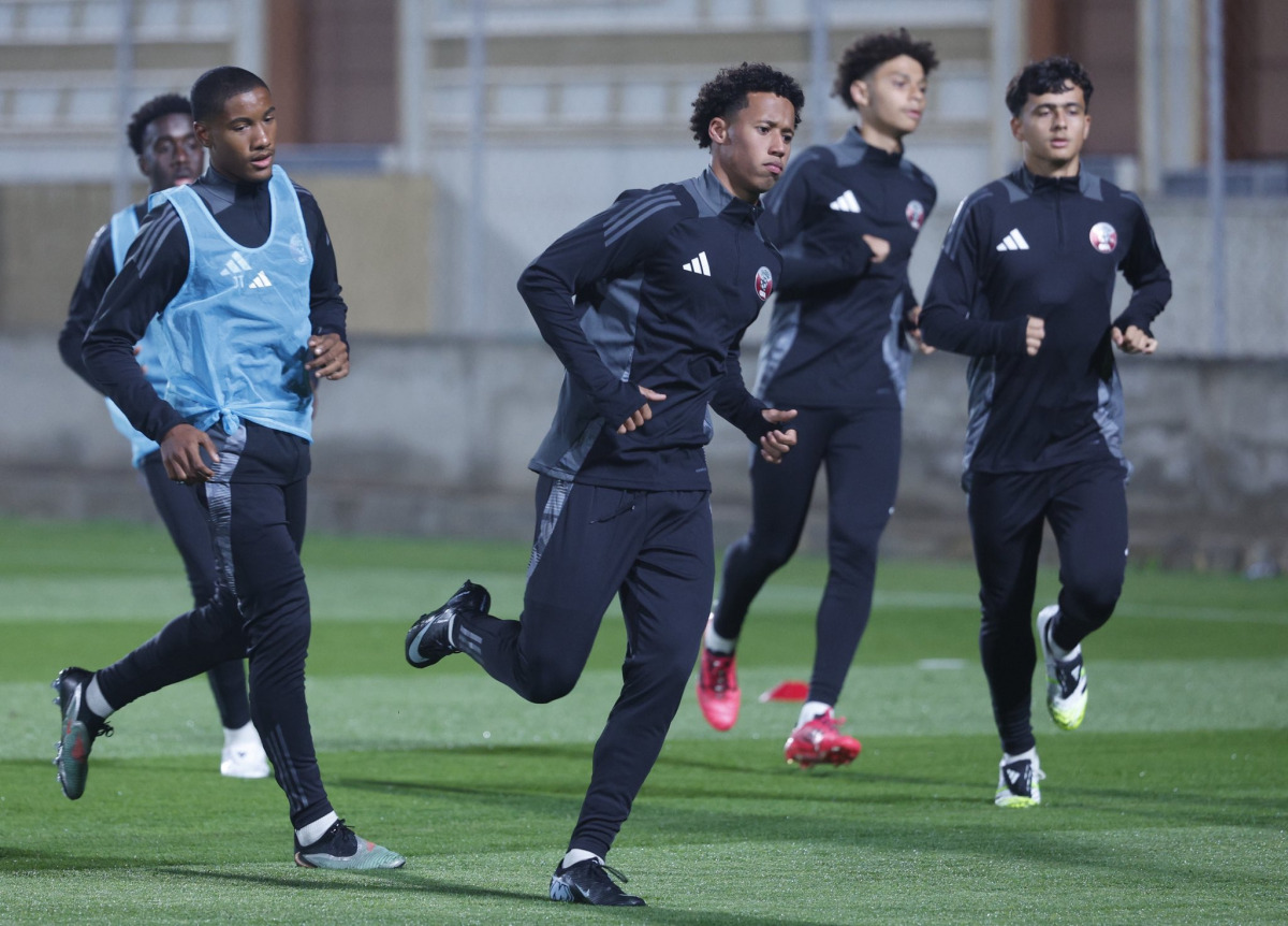 Qatar’s U-20 players during a training session in Abha.