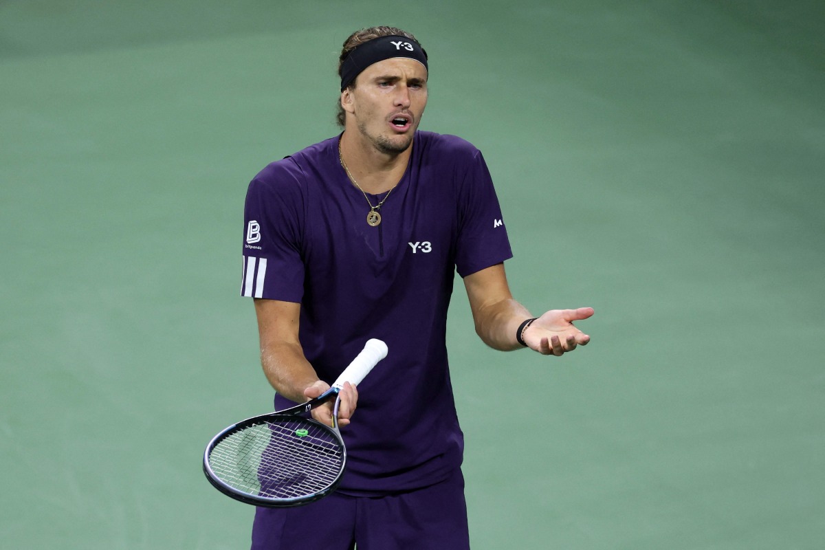Germany's Alexander Zverev reacts after a point against Canada's Felix Auger-Aliassime during their men's singles third round match on day seven of the US Open tennis tournament at the USTA Billie Jean King National Tennis Center in New York City, on August 30, 2025. (Photo by CHARLY TRIBALLEAU / AFP)
