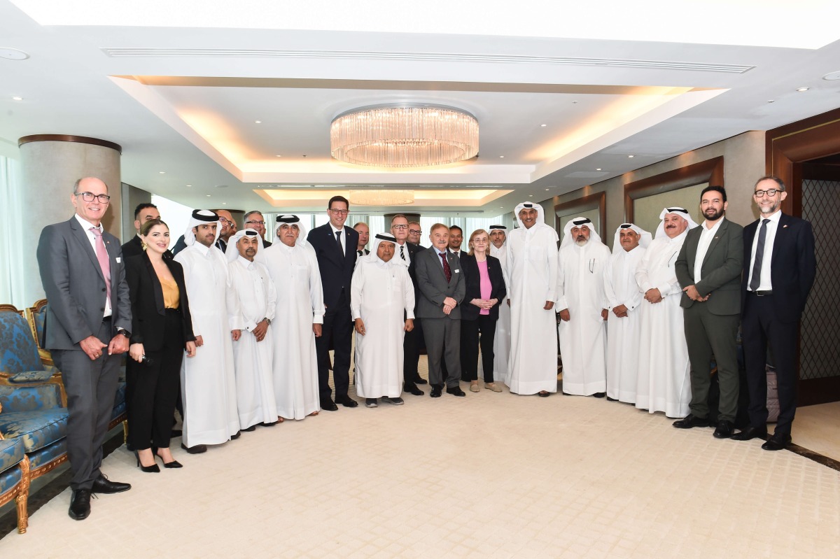QBA Chairman Sheikh Faisal bin Qassim Al Thani, Ambassador H E Hans-Udo Muzel, and head of the German delegation Silvio Konrad with other officials during the meeting.