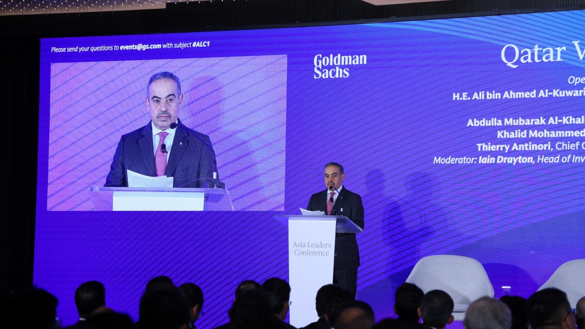 Minister of Finance H E Ali bin Ahmed Al Kuwari delivering opening remarks at the Asia Leaders Conference in Hong Kong.