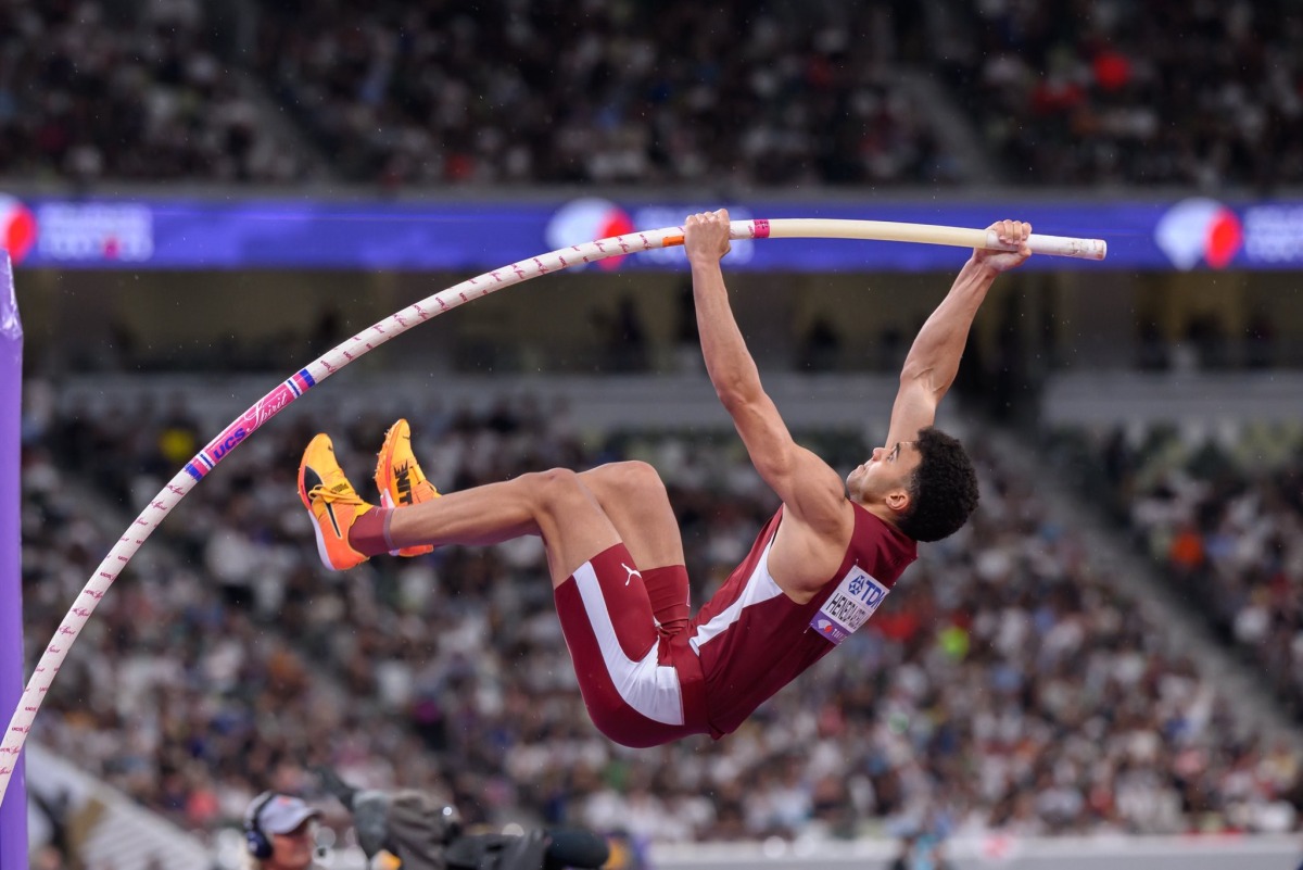Qatar’s Seif Mohamed competes in the men's pole vault qualifying round.