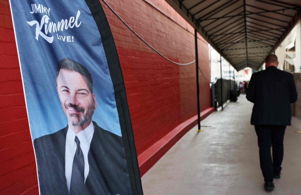 A sign is displayed outside the El Capitan Entertainment Centre in Hollywood where the 