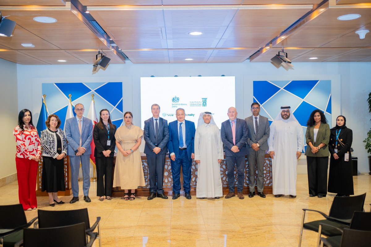 UDST President Dr. Salem Al-Naemi with other university officials and representatives of UK-based companies during the signing of the contract.
