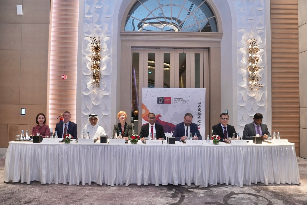 Ambassador of Australia to Qatar H E Shane Flanagan (2nd left), Vice-Chairman of BUC Dr. Hassan Al-Derham (3rd left), Vice-Chancellor and President of Swinburne University of Technology Professor Pascale Quester (4th left), with other officials during the event. Pics: Ahmed Barakat / The Peninsula