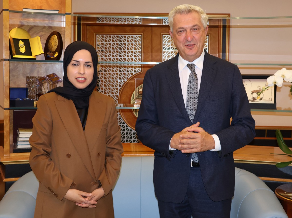 Qatar's Permanent Representative to UN H E Sheikha Alya Ahmed bin Saif Al-Thani with UN High Commissioner for Refugees H E Filippo Grandi.
