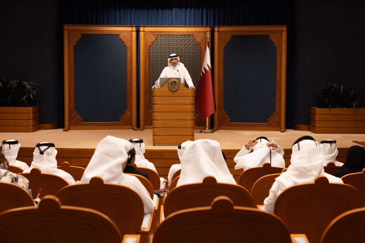Minister of Justice and Minister of State for Cabinet Affairs H E Ibrahim bin Ali Al-Muhannadi speaking during the Cabinet's first media briefing.