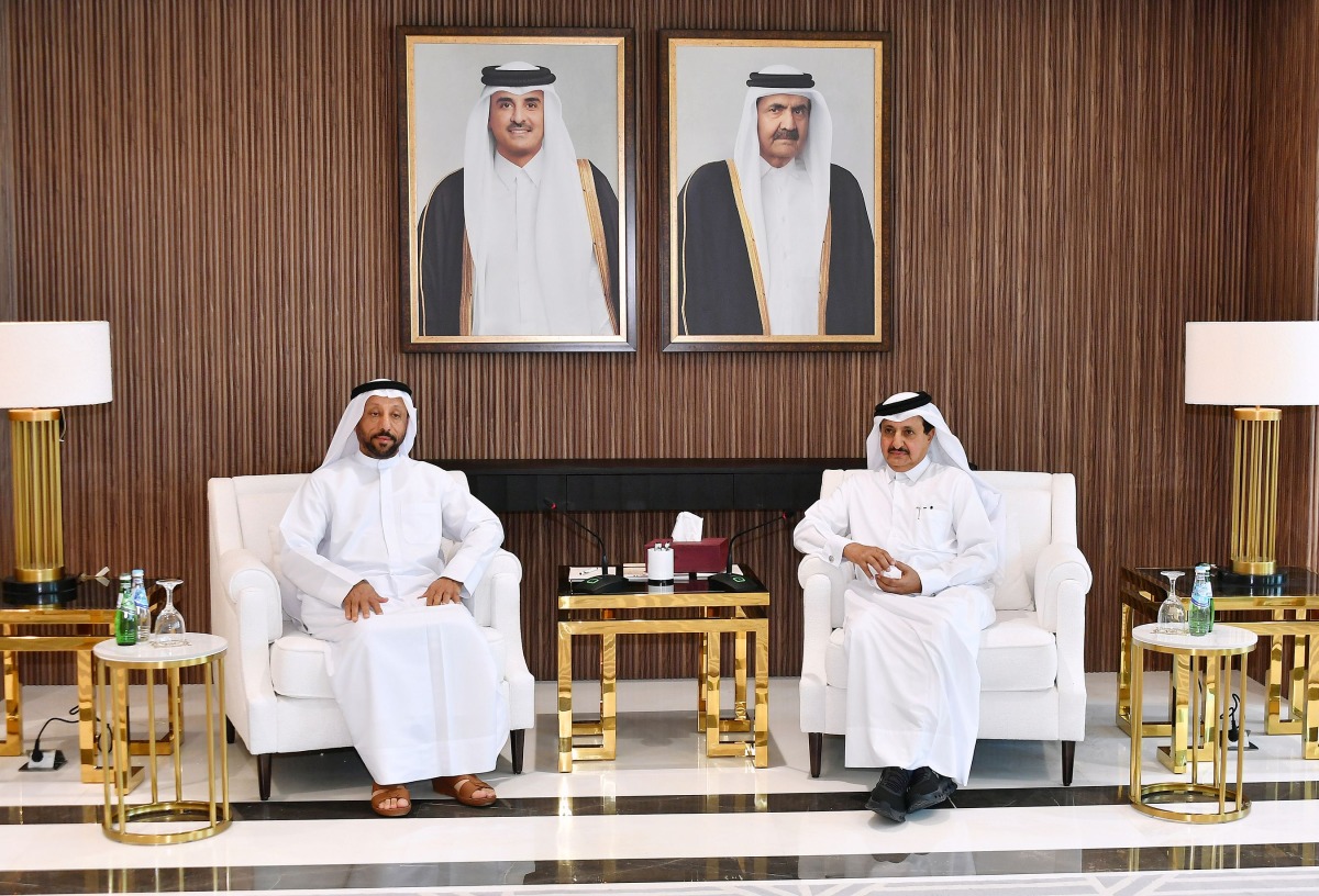 QC Chairman, Sheikh Khalifa bin Jassim bin Mohammed Al Thani and Vice President of the Federation of UAE Chambers, Abdullah bin Sultan Al Owais during the meeting.